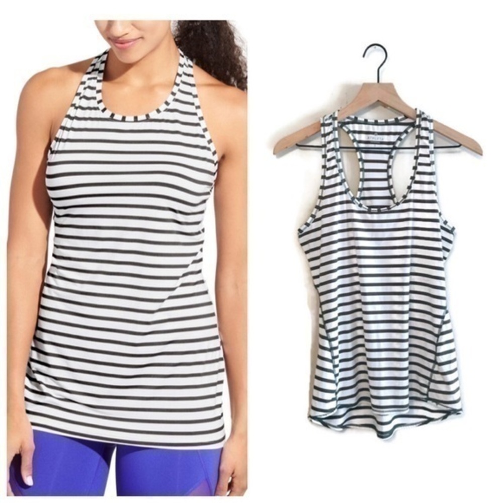 Athleta Shine Chi Tank Top Olive Green White Stripe Size Small
